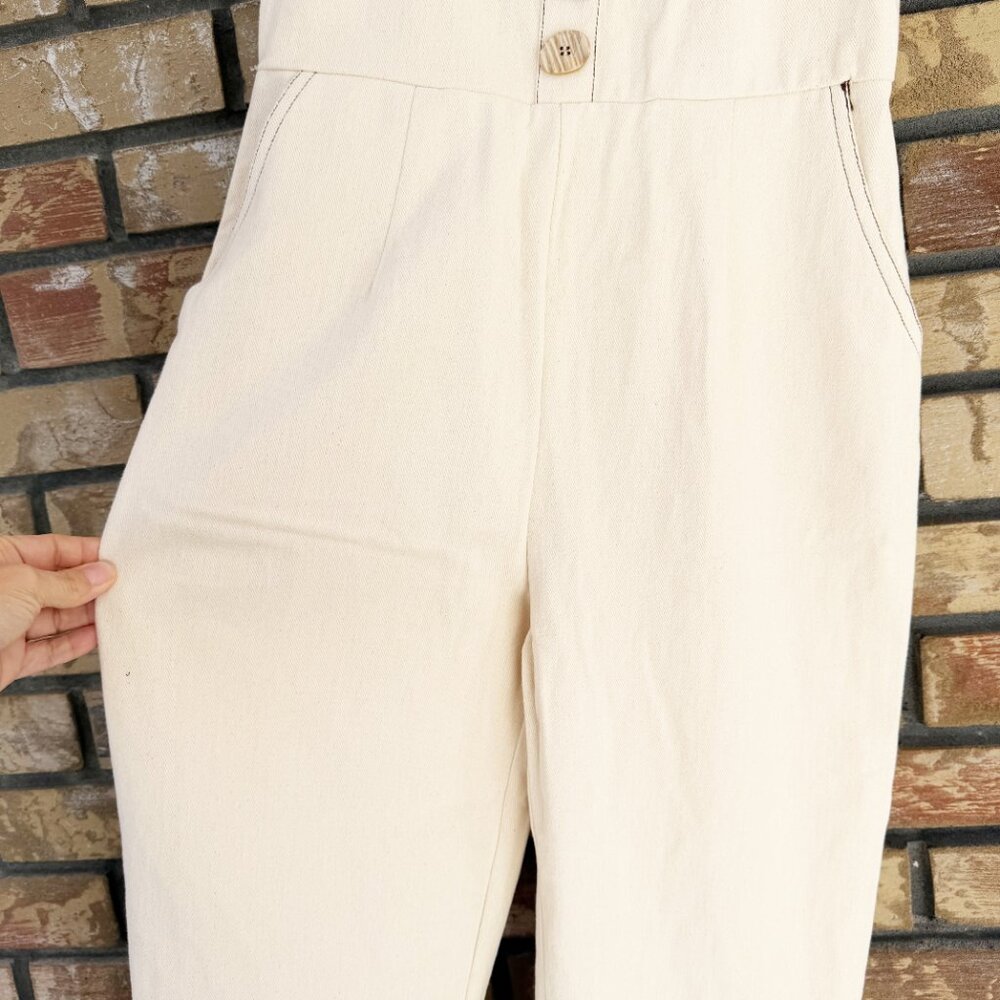 Moon River Button Front Wide Leg Denim Jumpsuit NWOT M - Picture 4 of 12